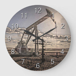 Oil Pumping Unit Blue Sky Clouds Large Clock