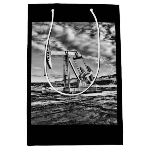 Oil Pumping Unit Pumpjack in Black and White Medium Gift Bag