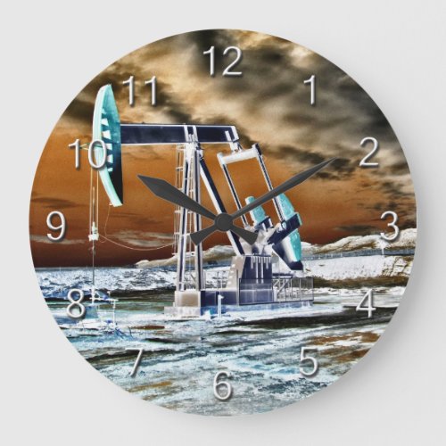 Oil Pumpjack Vivd Colors Large Clock