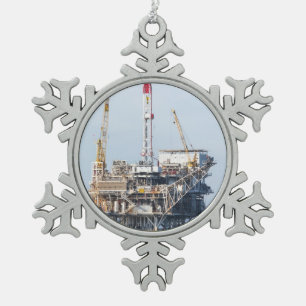 Oil Rig Snowflake Pewter Christmas Ornament
