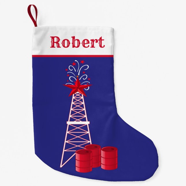 Oil Rig With Barrels Merry Christmas Small Christmas Stocking (Front)