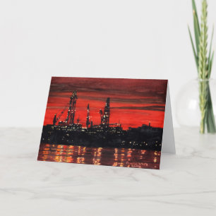 Oil Rigs at Night Letterpress Thank You Card