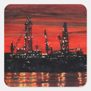 Oil Rigs at Night Square Sticker