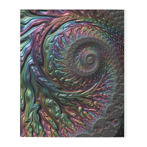 Oil slick colored 3D fractal on metal art