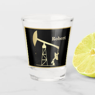 Oil Well Pump Jack Black and Gold Personalized Shot Glass