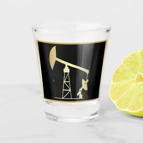 Oil Well Pump Jack Black and Gold Shot Glass