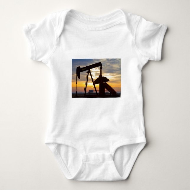 Oil Well Pump Jack Sunrise Baby Bodysuit (Front)