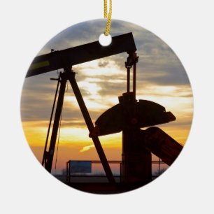 Oil Well Pump Jack Sunrise Ceramic Ornament