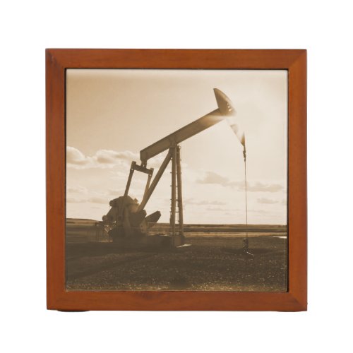 Oil Well Pumping at Sunset Sepia Tone PencilPen Holder