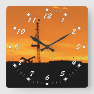 Oil Workover Rig White Numbers Square Wall Clock