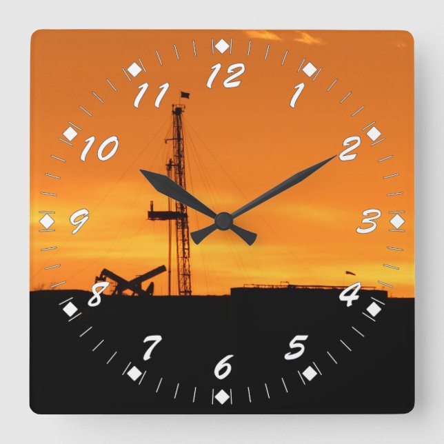 Oil Workover Rig White Numbers Square Wall Clock (Front)