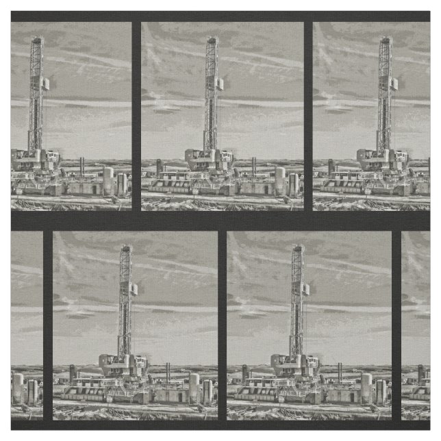 Oilfield Drilling Rig in Grey Tones Fabric (Swatch)