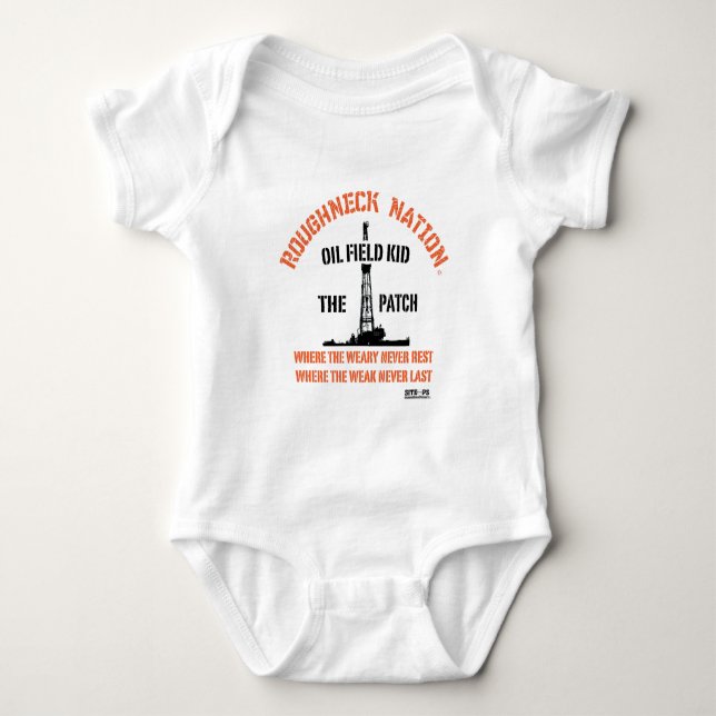OILFIELD KID Orange Baby Bodysuit (Front)
