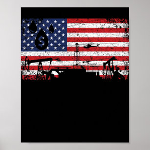 Oilfield Patriotic Flag With Oil Pumping Rig Poster