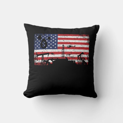 Oilfield Patriotic Flag With Oil Pumping Rig Throw Pillow