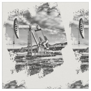 Oilfield Pumpjack in Black and White Splash Fabric
