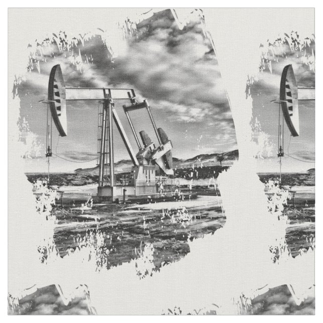 Oilfield Pumpjack in Black and White Splash Fabric (Close Up)