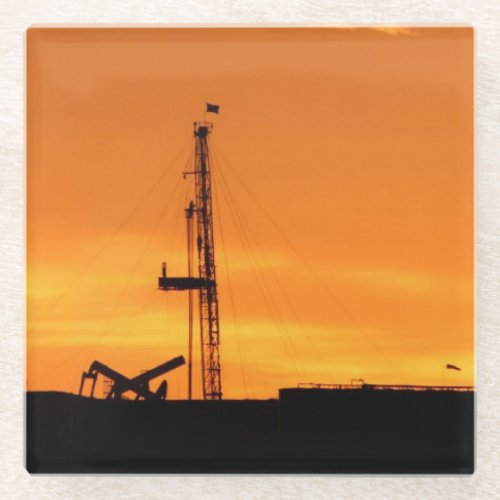 Oilfield Service Rig at Sunset Glass Coaster