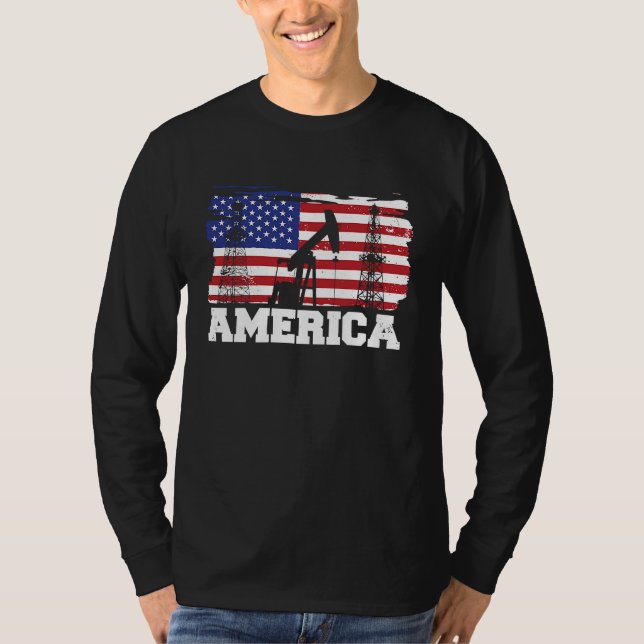 Oilfield Us Flag Drilling Fracking Fracker Oil Ame T-Shirt (Front)
