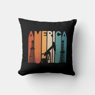 Oilfield Worker America Retro Oil Rig Worker Throw Pillow
