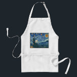 Oily Night Apron (Latke parody)<br><div class="desc">The optimal apron to catch those flying bits of oily potato spattering across the kitchen on Hanukkah. Van Gogh's Starry Night features latkes in the sky,  a tree-menorah,  and bits of sour cream and apple sauce. For the art-loving chef with a sense of humor. Perfect gift for Thanksgivukkah</div>