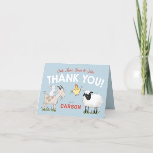 Oink Baa Cluck Moo Kids Folded Thank You Card