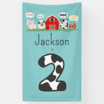 Oink Baa Moo 2nd Birthday Farm Animal Kids Banner
