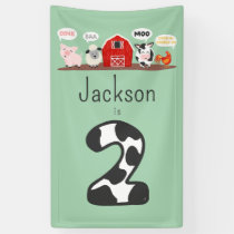 Oink Baa Moo 2nd Birthday Farm Animal Kids Banner