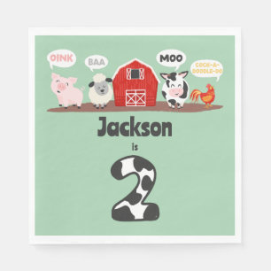 Oink Baa Moo 2nd Birthday Farm Animal Kids Napkins