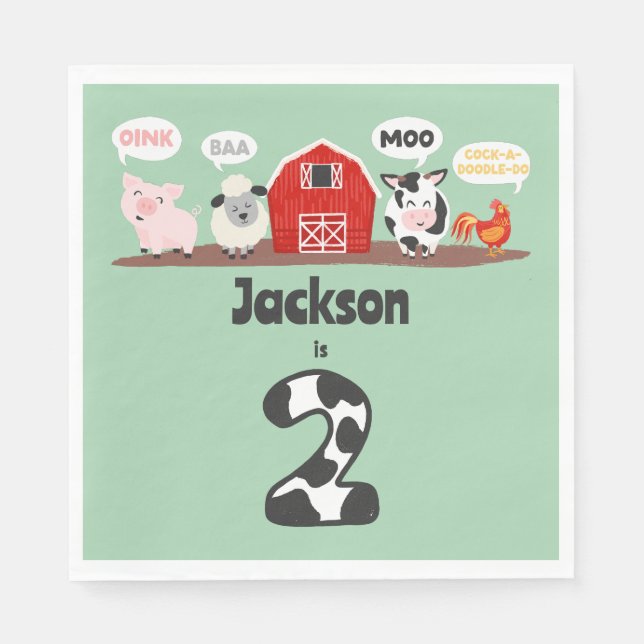 Oink Baa Moo 2nd Birthday Farm Animal Kids Napkins (Front)