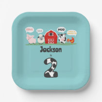 Oink Baa Moo 2nd Birthday Farm Animal Kids Paper Plates