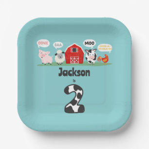 Oink Baa Moo 2nd Birthday Farm Animal Kids Paper Plates