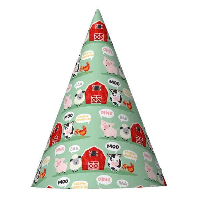 Oink Baa Moo Barn Farm Birthday Kids Party Hat (Front)