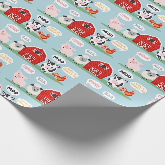 Oink Baa Moo Barn Farm Birthday Party Wrapping Paper (Corner)