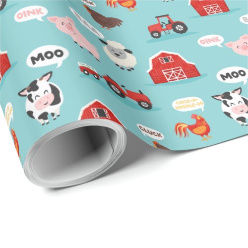 Oink Baa Moo Cock_a_doodle_do Farm Birthday Party Wrapping Paper