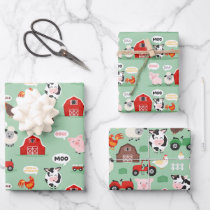 Oink Baa Moo Cock-a-doodle-do Farm Birthday Party  Wrapping Paper Sheets