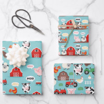Oink Baa Moo Cock-a-doodle-do Farm Birthday Party  Wrapping Paper Sheets