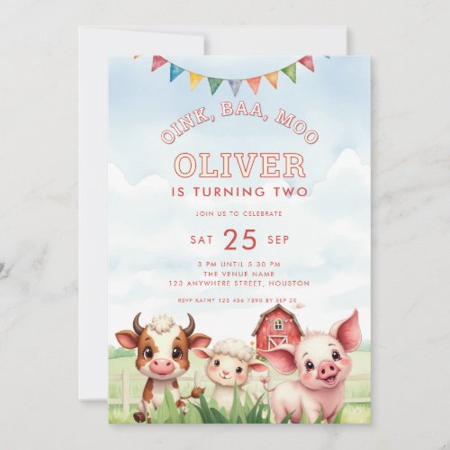 Oink Baa Moo Cute Farm Animals 2nd Birthday 