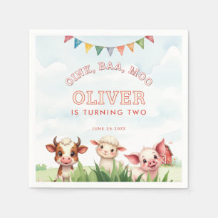Oink Baa Moo Cute Farm Animals 2nd Birthday Napkins