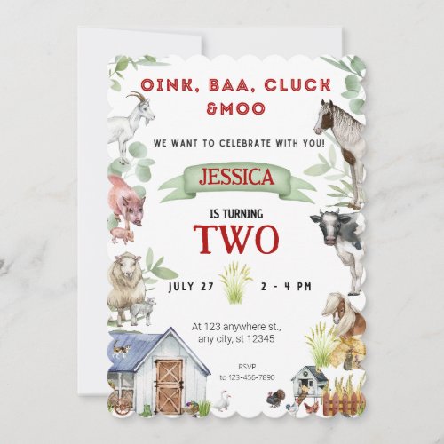 Oink Baa Moo Cute Farm Animals Birthday Invitation