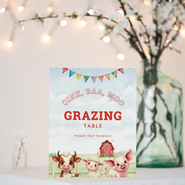 Oink Baa Moo Cute Farm Animals Food Table Sign (In Situ (Wedding))