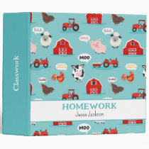 Oink Baa Moo Farm Animal Cute Kids 3 Ring Binder
