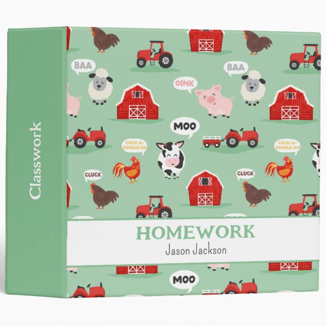 Oink Baa Moo Farm Animal Cute Kids 3 Ring Binder (Front/Spine)