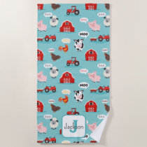 Oink Baa Moo Farm Animal Cute Kids Beach Towel