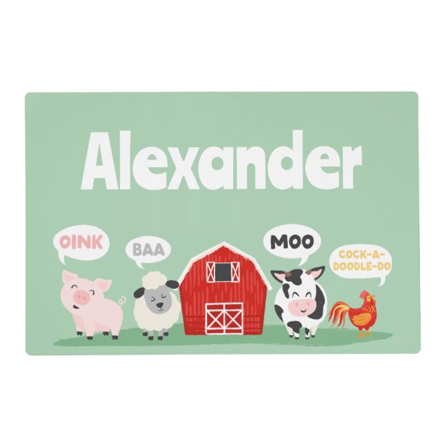 Oink Baa Moo Farm Animal Cute Personalized Placemat (Front)