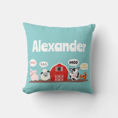 Oink Baa Moo Farm Animal Cute Personalized Throw Pillow