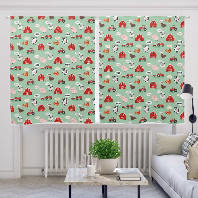 Oink Baa Moo Farmyard Animal Noises Kids Nursery Blackout Curtains (Living Room)