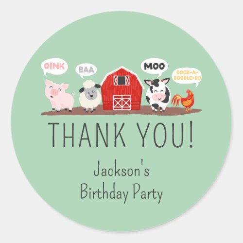 Oink Baa Moo Thank you Farm Animal Party Classic Round Sticker