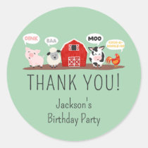 Oink Baa Moo Thank you Farm Animal Party Classic Round Sticker