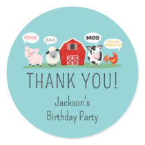 Oink Baa Moo Thank you Farm Animal Party Classic Round Sticker